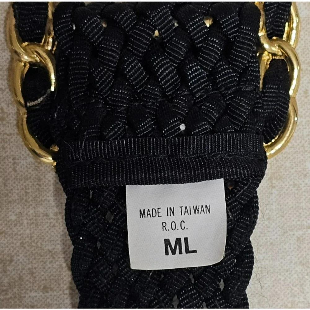 Vintage ROC Wide Black Gold Braided Chain Fashion Belt 80s 90s L /42" Glam - Picture 8 of 8